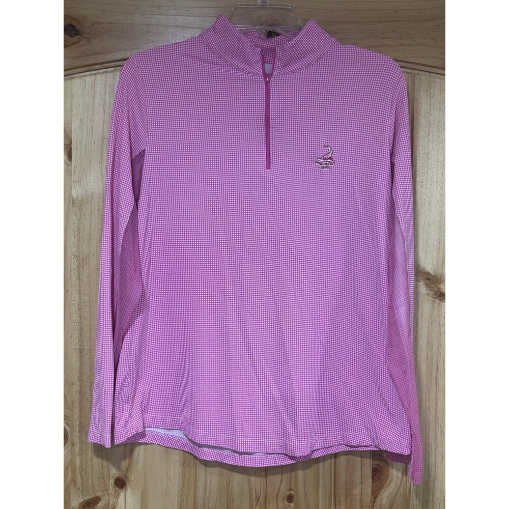 IBKUL 1/4 Zip Pink Gingham Check Pullover Womens L UPF 50 Quick Dry Long Sleeve